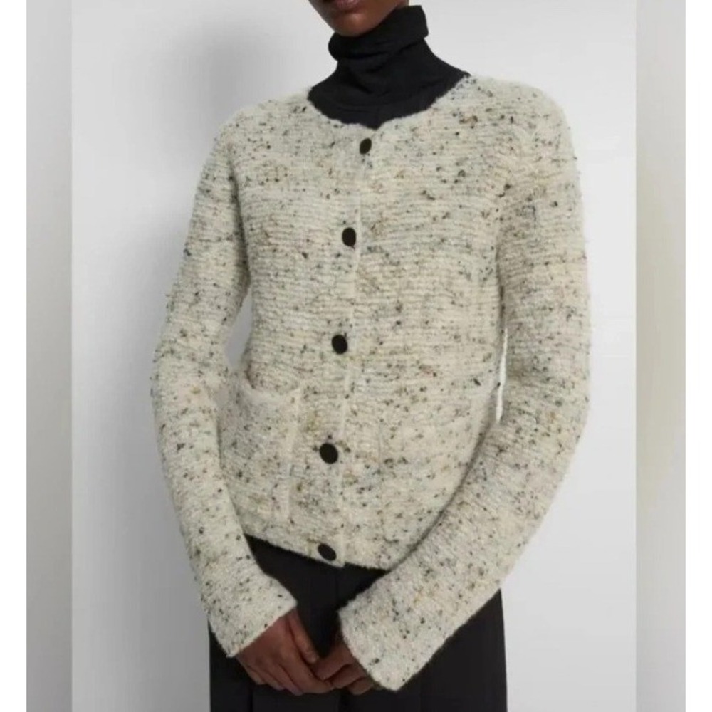 Theory Tweed Cardi Merino Woolโ Boucle Cardigan Cream Multi Womens Size Small